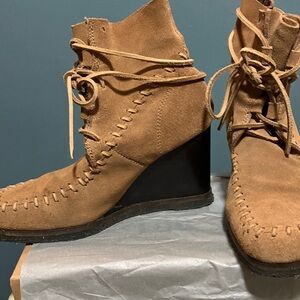 Farylrobin Tan Lace Up Wedge Boots